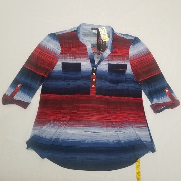 Cocomo Tops - Cocomo 3/4 Sleeve Large Collared Blouse Top Pocket